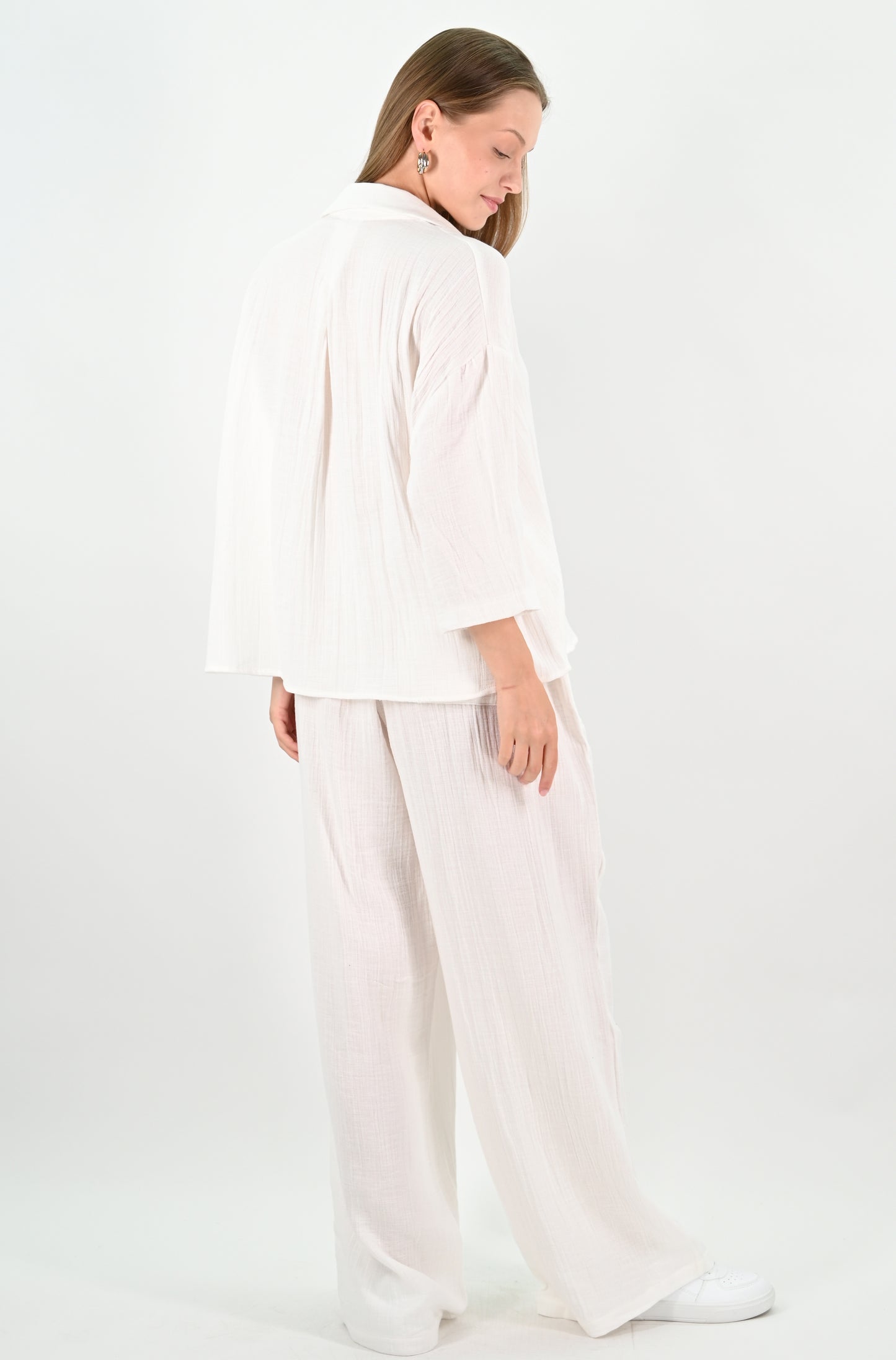 Linen Blend Oversize Shirt - Off-white