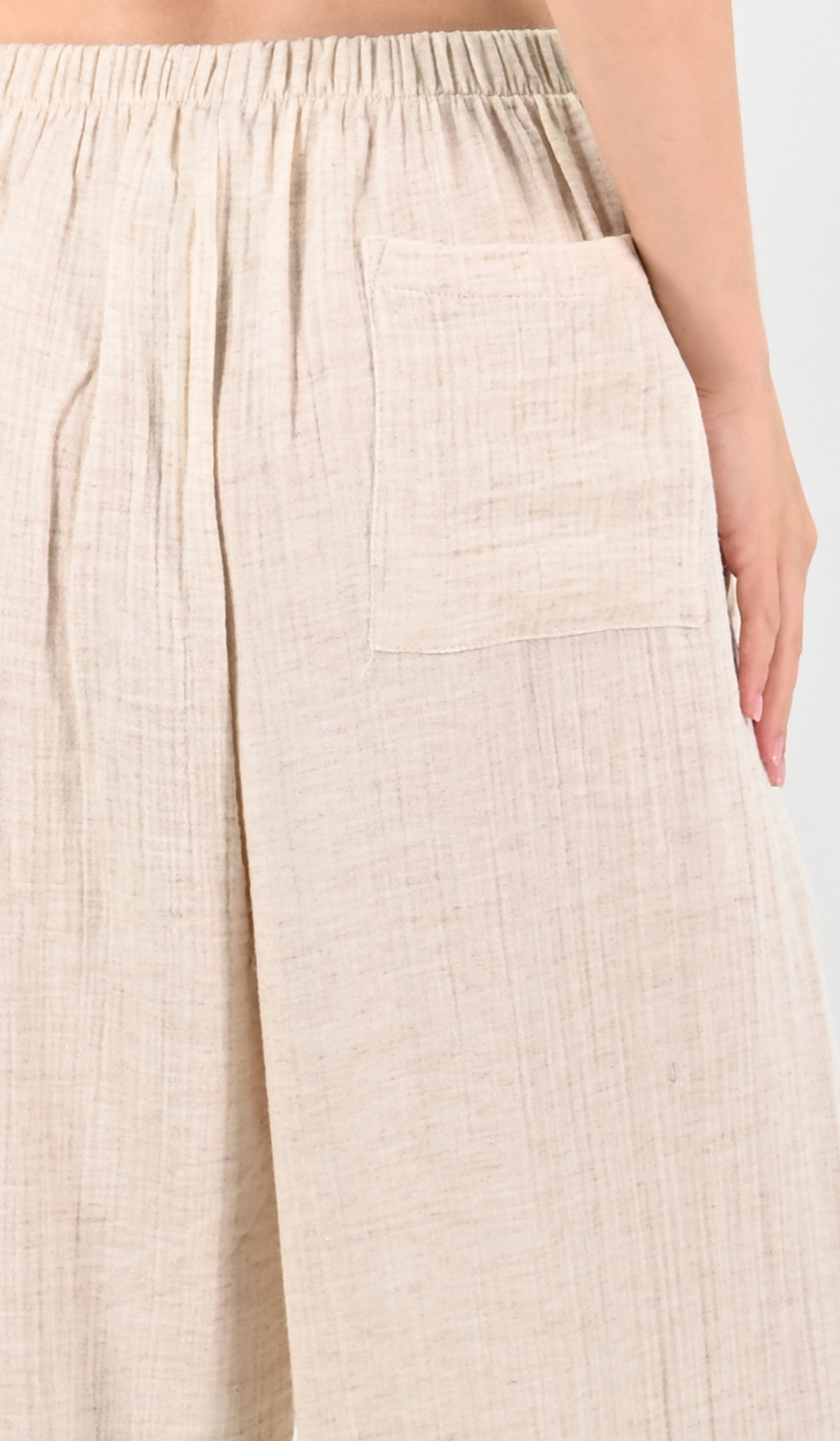 Linen Blend Wide-leg Trousers - Beige