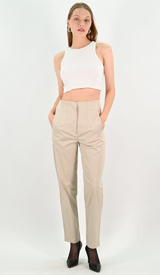 High Waist Trousers - Beige