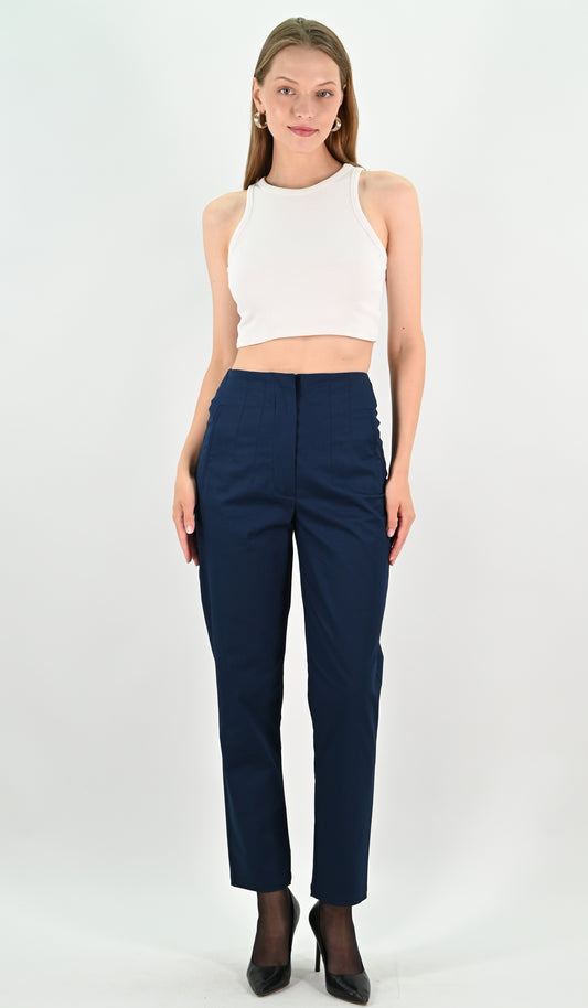High Waist Trousers - Navy