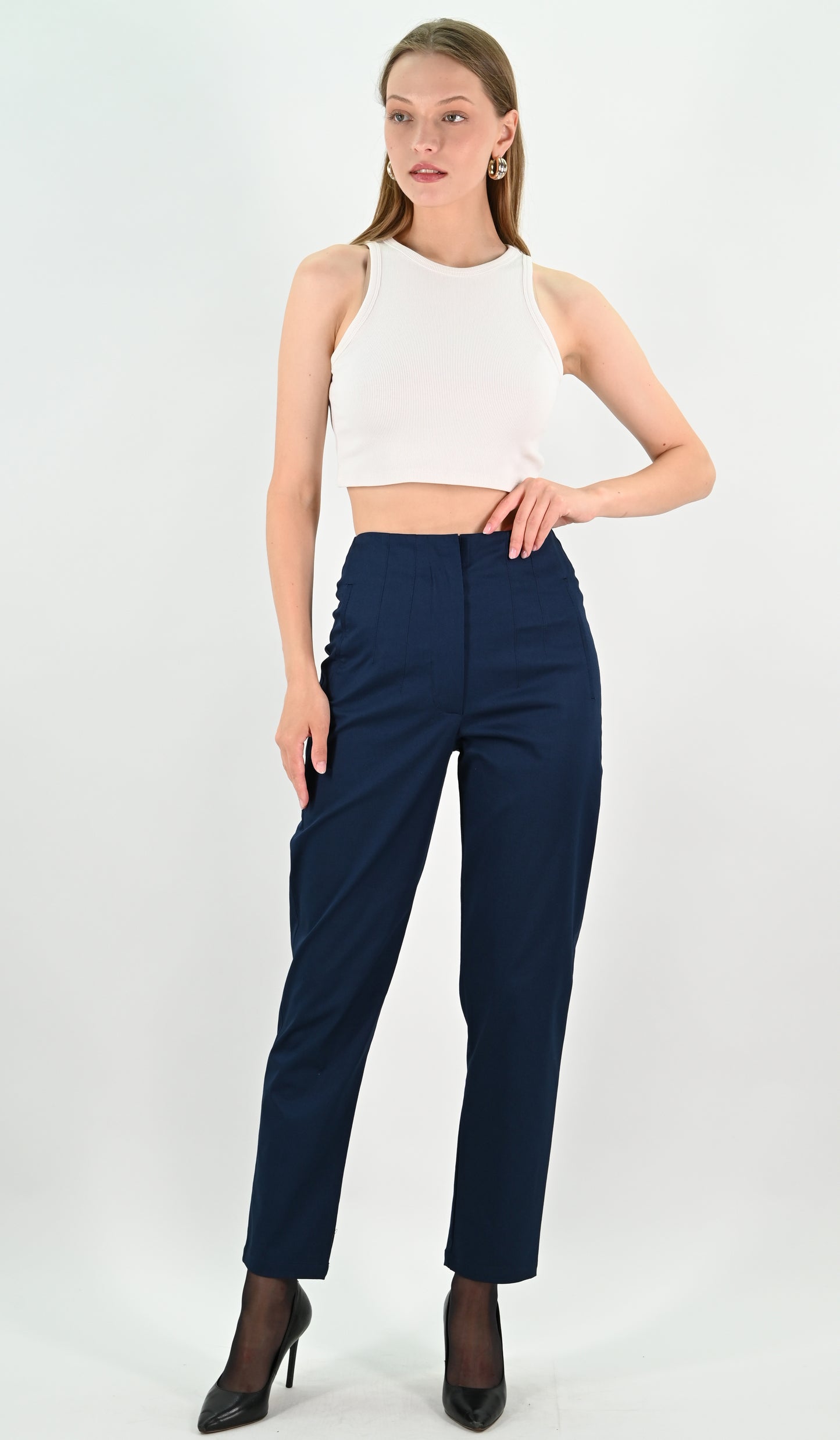 High Waist Trousers - Navy