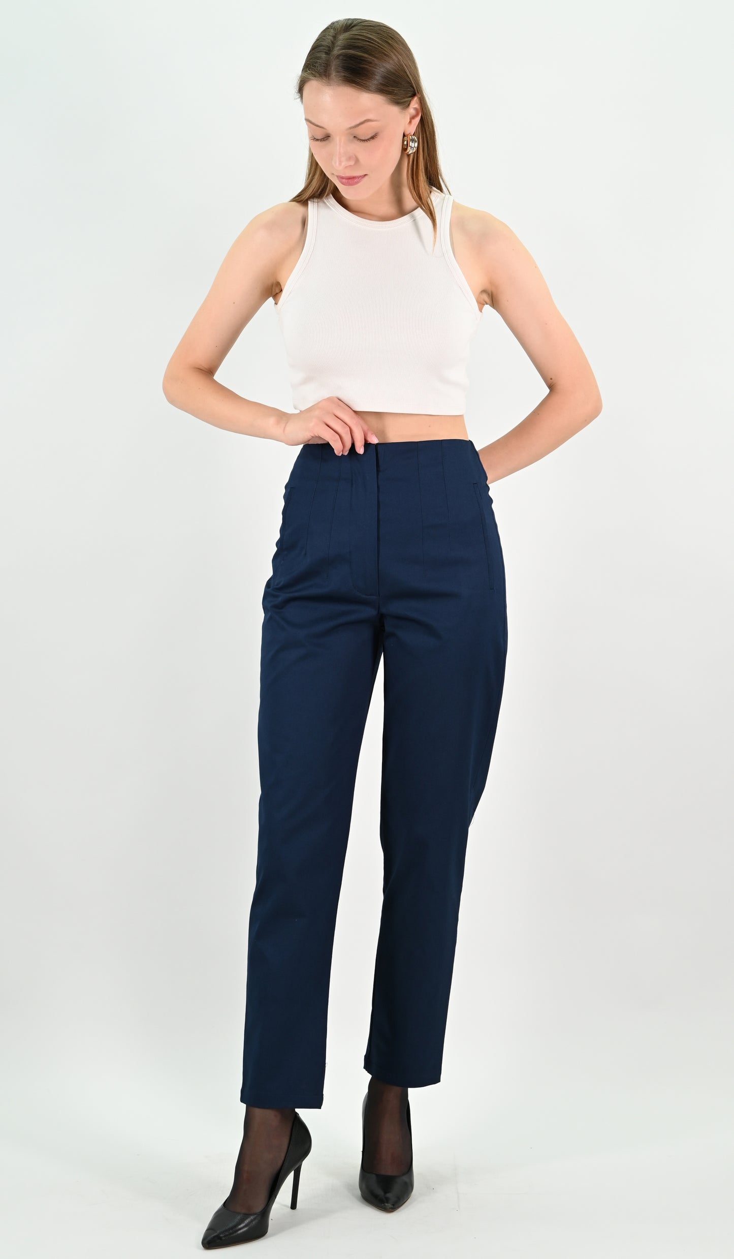 High Waist Trousers - Navy