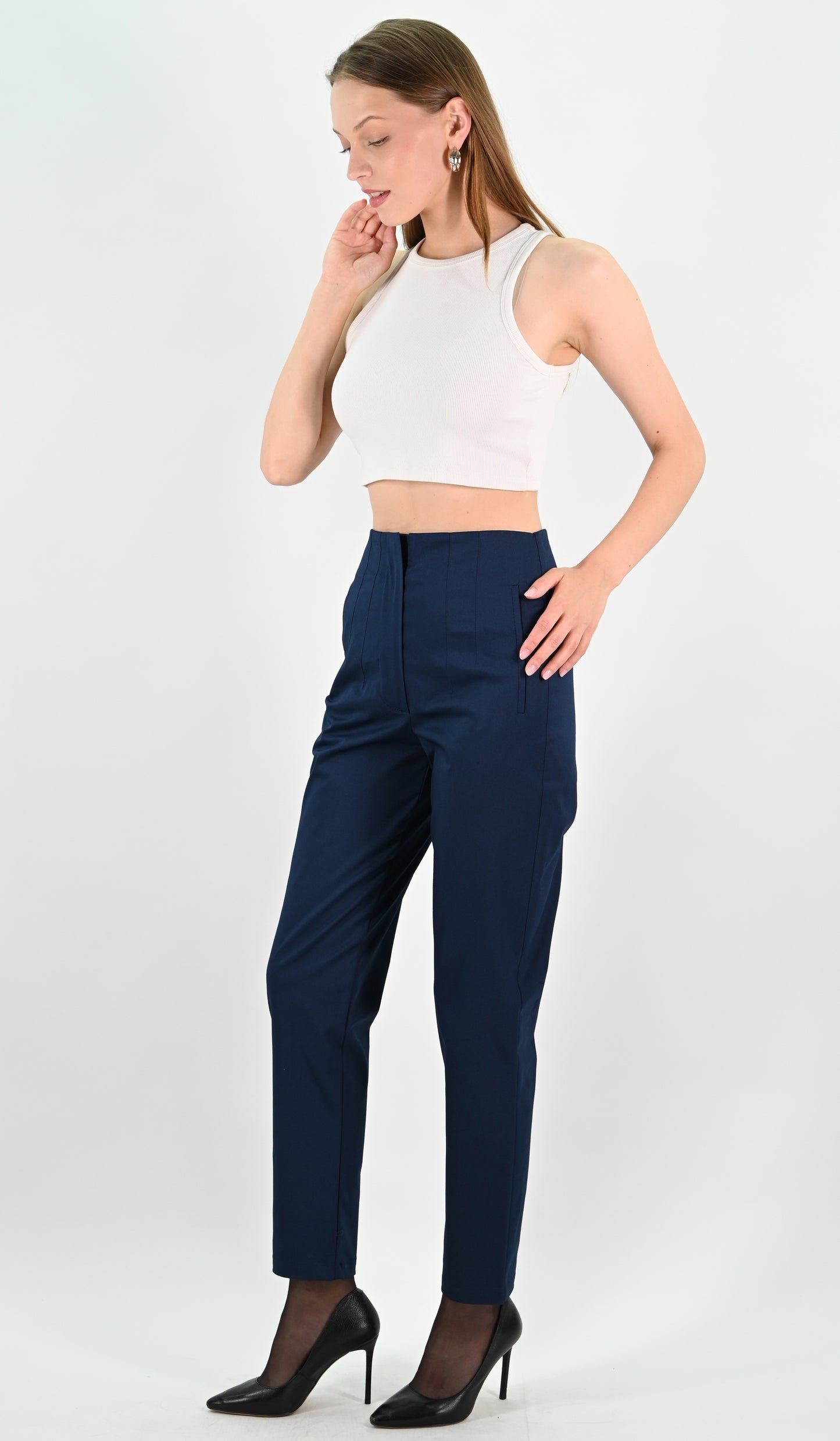 High Waist Trousers - Navy