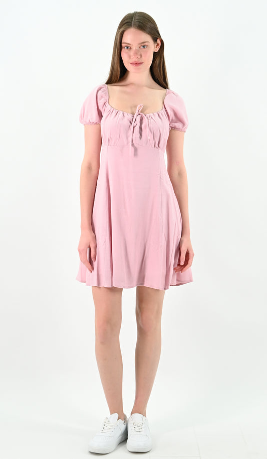 Pink Puff Sleeve Mini Dress