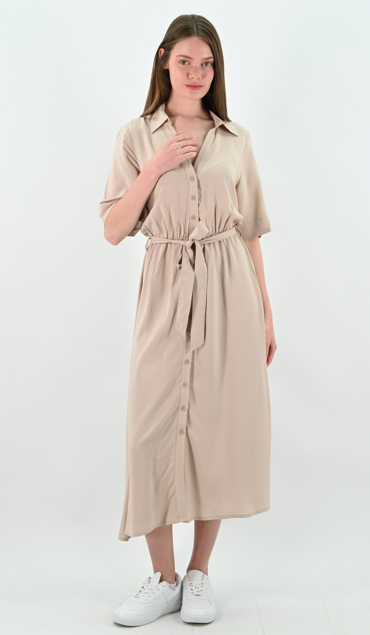 Tie-Waist Midi Shirt Dress