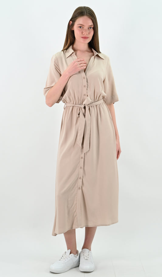Tie-Waist Midi Shirt Dress