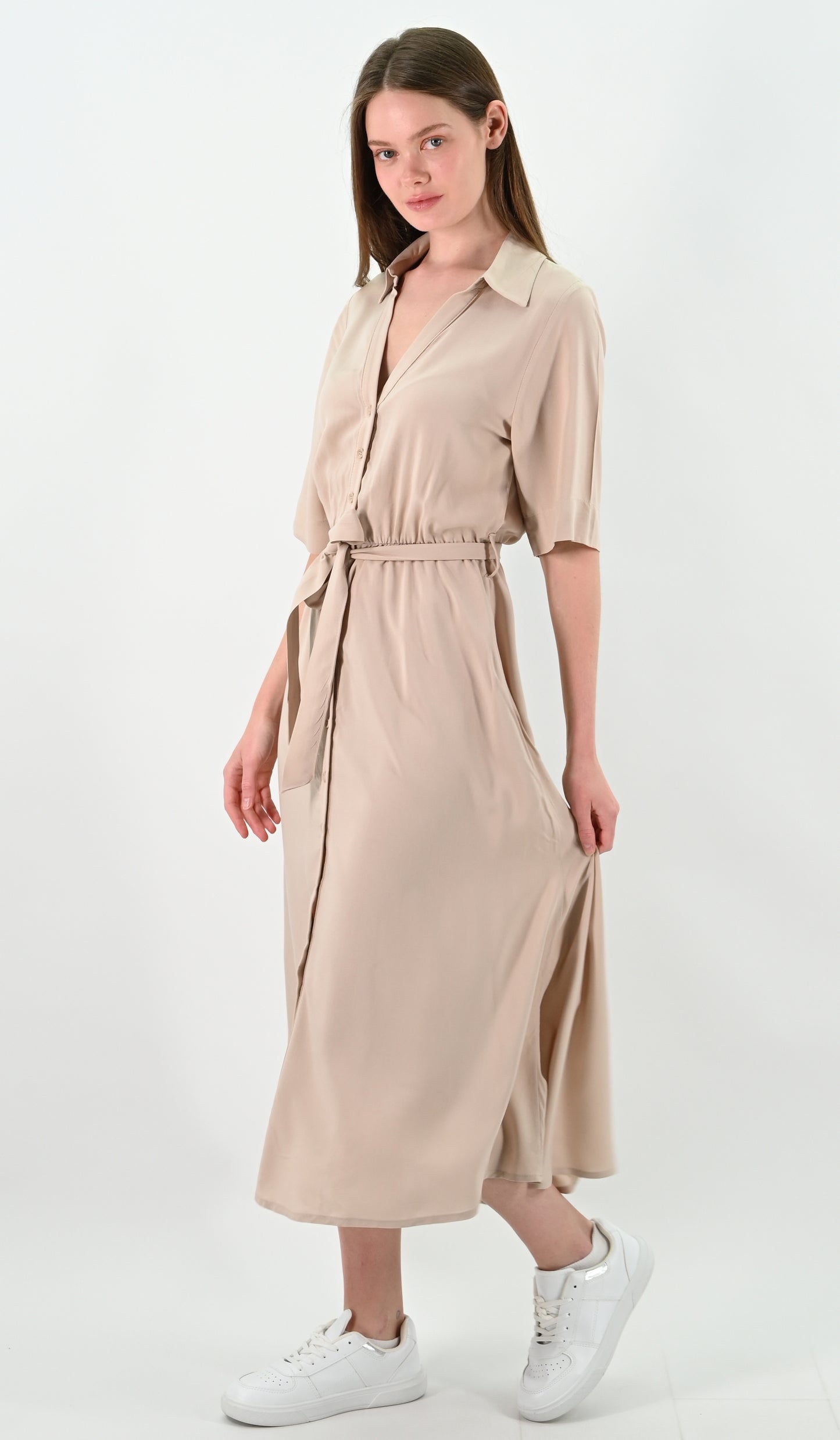 Tie-Waist Midi Shirt Dress